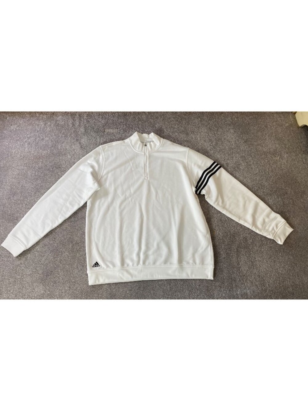Adidas Golf Climalite White Long Sleeve Pullover Sweatshirt Black Stripe Large